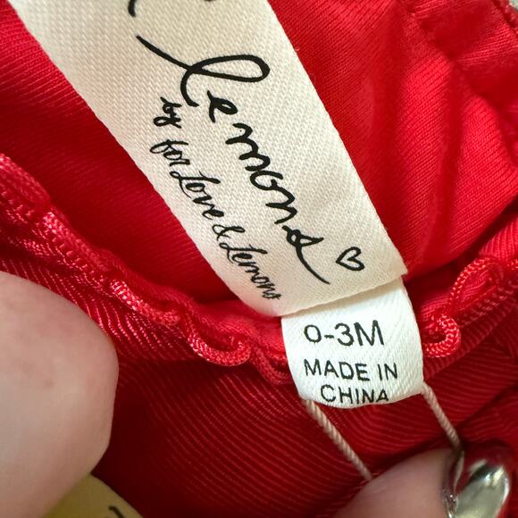 FOR LOVE & LEMONS | Lil Lemons Red Moire Dress with Rhinestone Bow 0-3 months - Picture 6 of 6